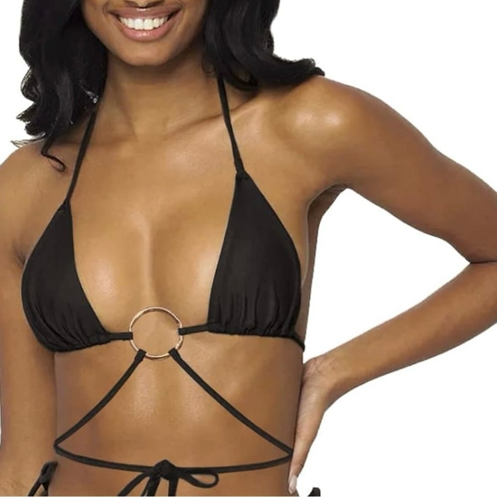 BRAND NEW Women’s Black Halter String Bikini Top size L - Picture 6 of 7